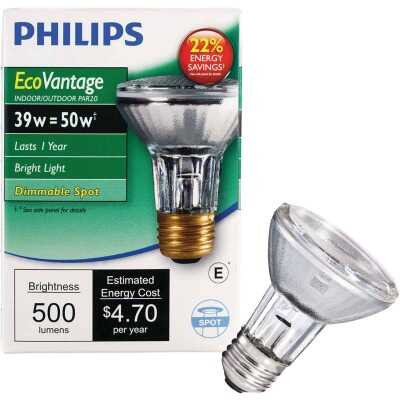 Philips EcoVantage 50W Equivalent Clear Medium Base PAR20 Halogen Spotlight Light Bulb 